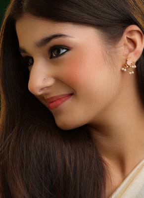 Pink stone pearl cluster mini stud earrings 1