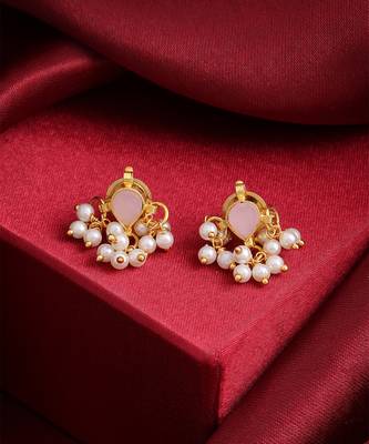Pink stone pearl cluster mini stud earrings 2