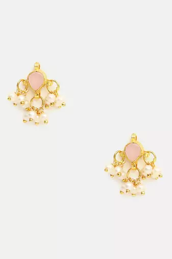 Pink stone pearl cluster mini stud earrings