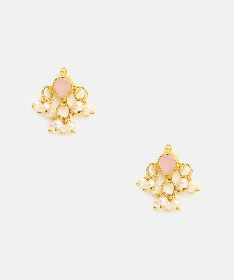 Pink stone pearl cluster mini stud earrings