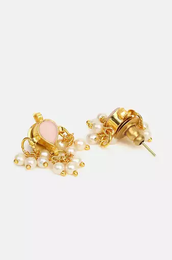 Pink stone pearl cluster mini stud earrings