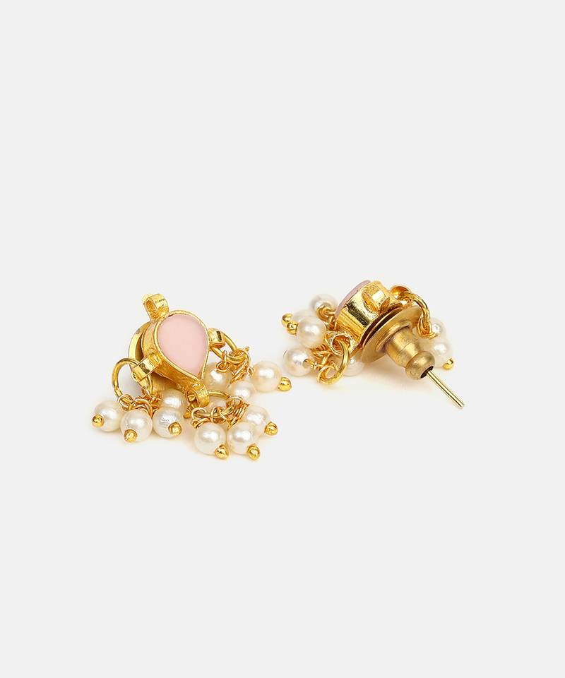 Pink stone pearl cluster mini stud earrings