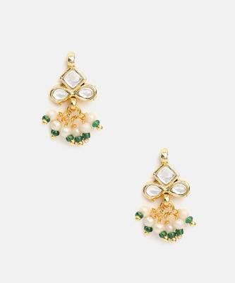 White stone green beaded kundan stud earrings 3