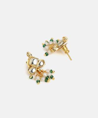 White stone green beaded kundan stud earrings 4