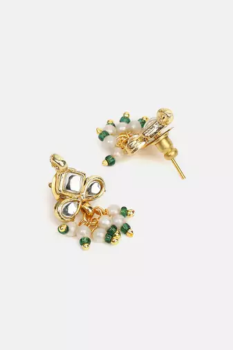 White stone green beaded kundan stud earrings