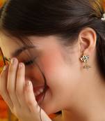 Grey beaded kundan stud earrings