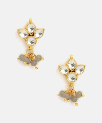 Grey beaded kundan stud earrings 3