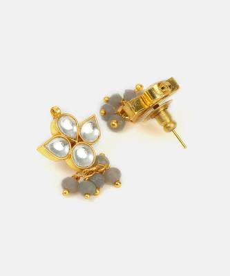 Grey beaded kundan stud earrings 4