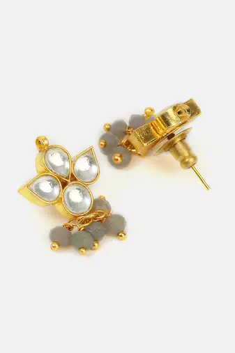 Grey beaded kundan stud earrings