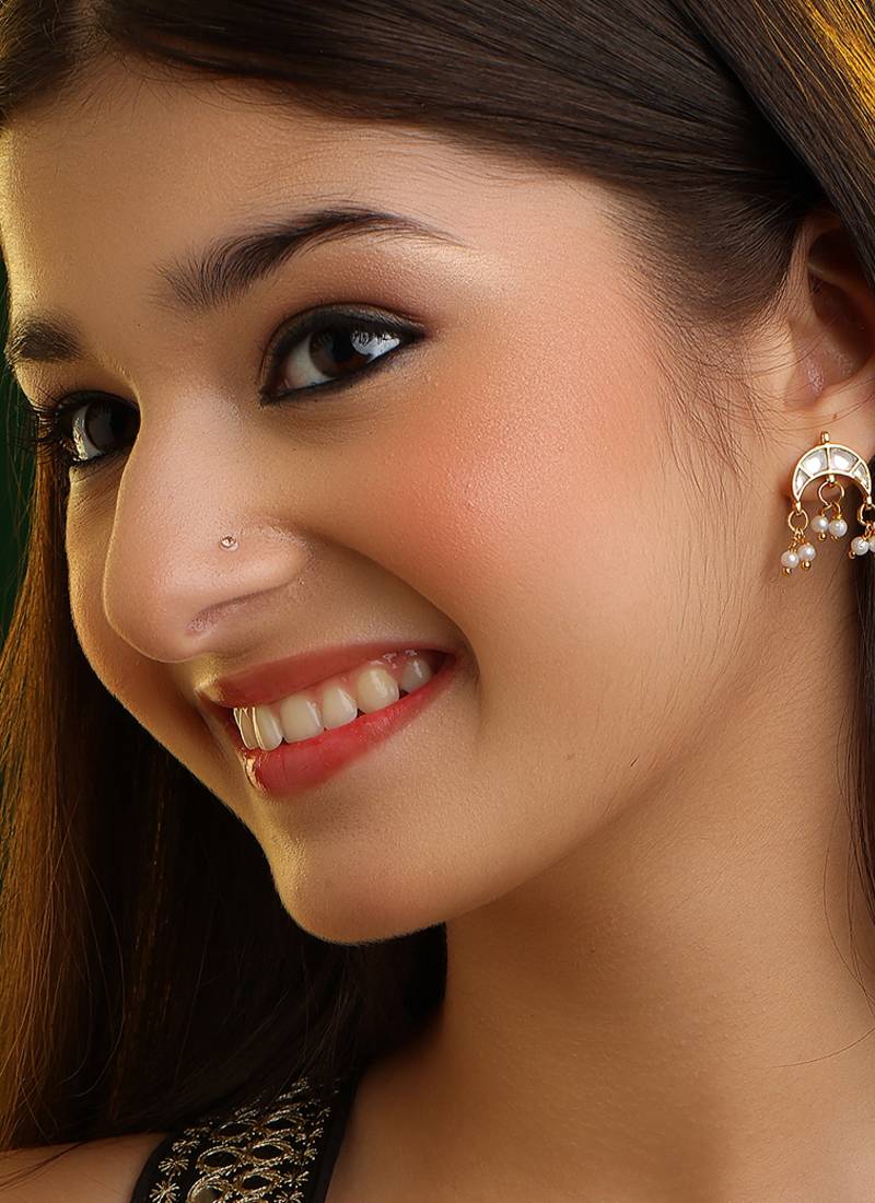 White stones pearl drop chandbali earrings