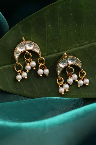 White stones pearl drop chandbali earrings