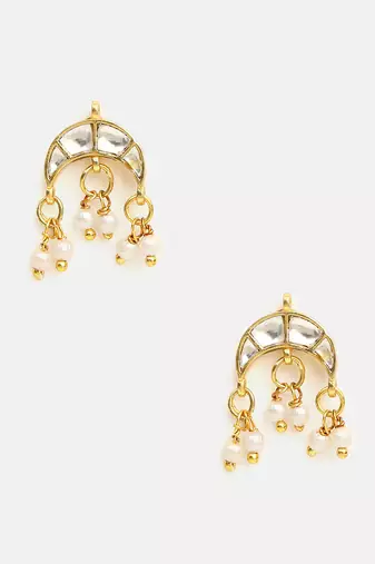 White stones pearl drop chandbali earrings