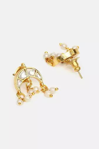White stones pearl drop chandbali earrings