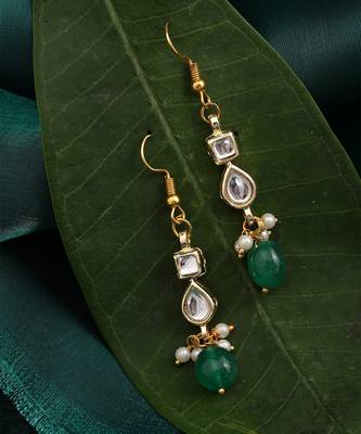 Green stones polki drop earrings 2