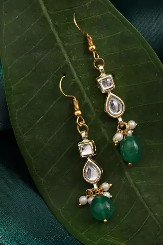 Green stones polki drop earrings