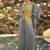 Grey & yellow faux chinon silk embroidered readymade indian dress