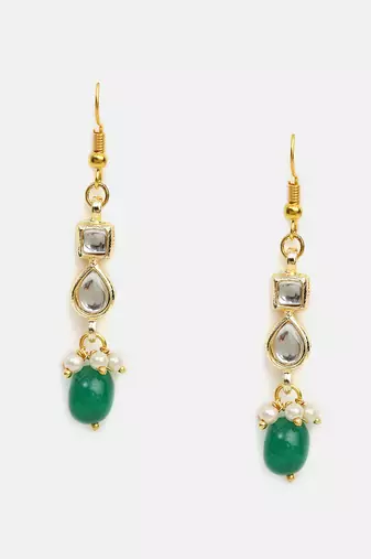 Green stones polki drop earrings