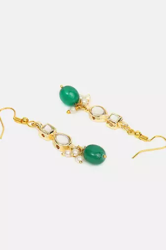 Green stones polki drop earrings