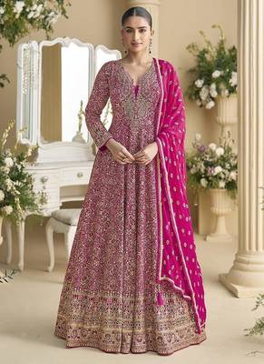 Rani pink faux georgette embroidered readymade anarkali suit 1