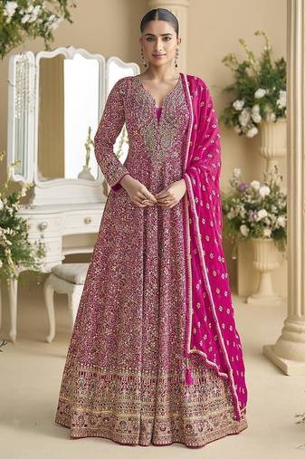 Rani pink faux georgette embroidered readymade anarkali suit