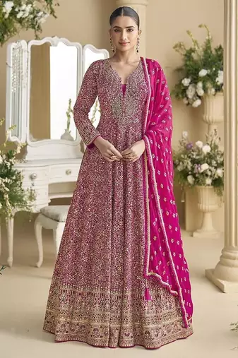 Rani pink faux georgette embroidered readymade anarkali suit