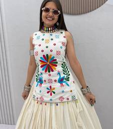 White cotton Thread work & mirror hand work Cotton Navratri Lahenga Choli Set