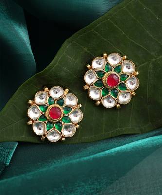Gold plated multicolor stones kundan stud earrings 2