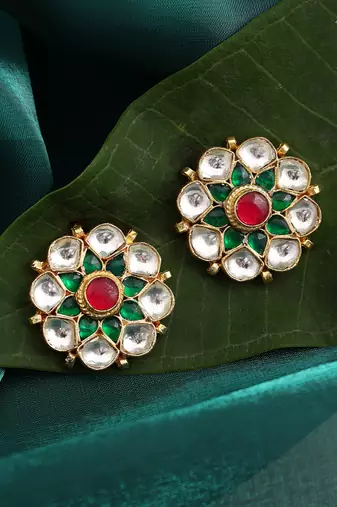 Gold plated multicolor stones kundan stud earrings
