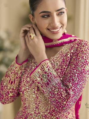 Rani pink faux georgette embroidered readymade anarkali suit 3