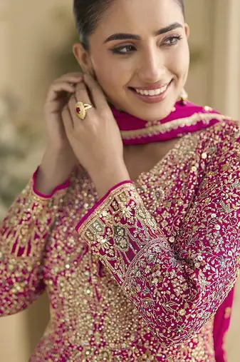 Rani pink faux georgette embroidered readymade anarkali suit