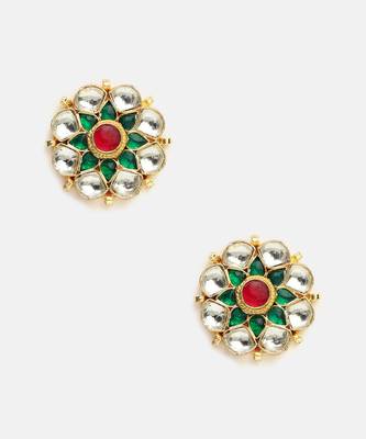 Gold plated multicolor stones kundan stud earrings 3