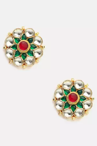 Gold plated multicolor stones kundan stud earrings