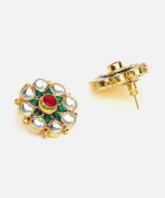 Gold plated multicolor stones kundan stud earrings 4