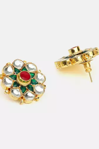 Gold plated multicolor stones kundan stud earrings