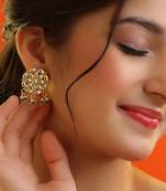 White stone green beaded kundan stud earrings