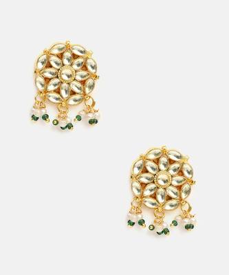 White stone green beaded kundan stud earrings 3