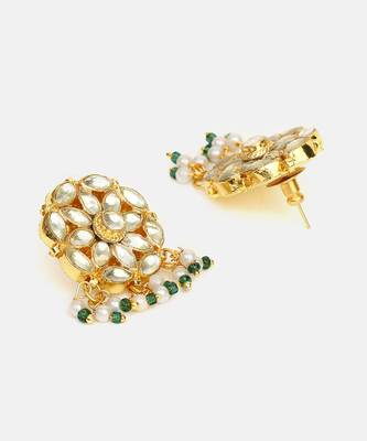 White stone green beaded kundan stud earrings 4