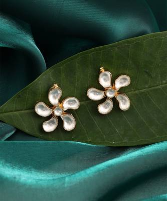 White stones pearl drop floral stud earrings 2