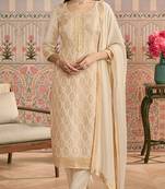 Cream embroidred shimmer jacquard readymade salwar suit