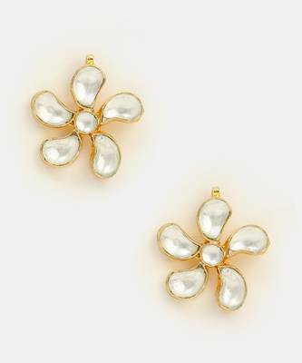 White stones pearl drop floral stud earrings 3