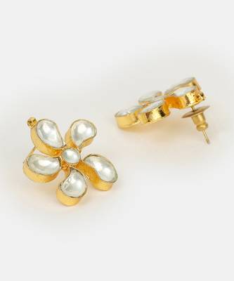 White stones pearl drop floral stud earrings 4