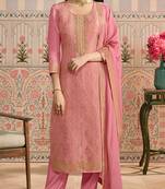 Pink embroidred shimmer jacquard readymade salwar suit