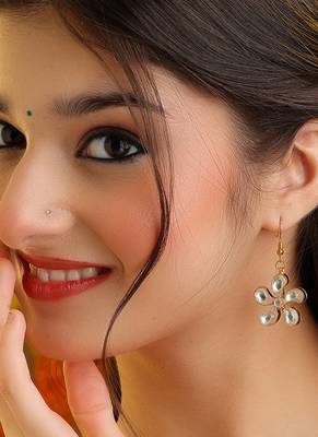 White stones pearl floral dangler drop earrings 1