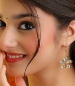 White stones pearl floral dangler drop earrings