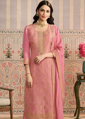 Pink embroidred shimmer jacquard readymade salwar suit 2