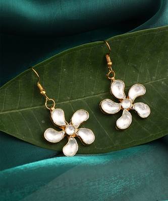 White stones pearl floral dangler drop earrings 2