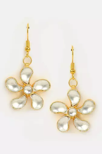 White stones pearl floral dangler drop earrings