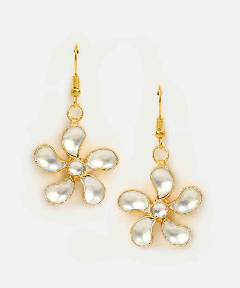 White stones pearl floral dangler drop earrings