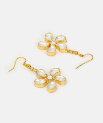 White stones pearl floral dangler drop earrings 4