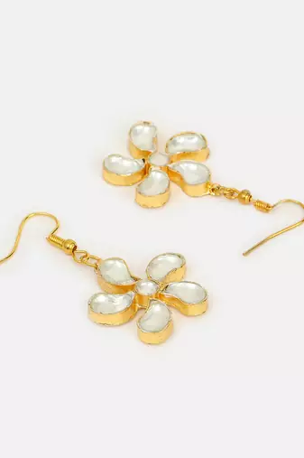 White stones pearl floral dangler drop earrings
